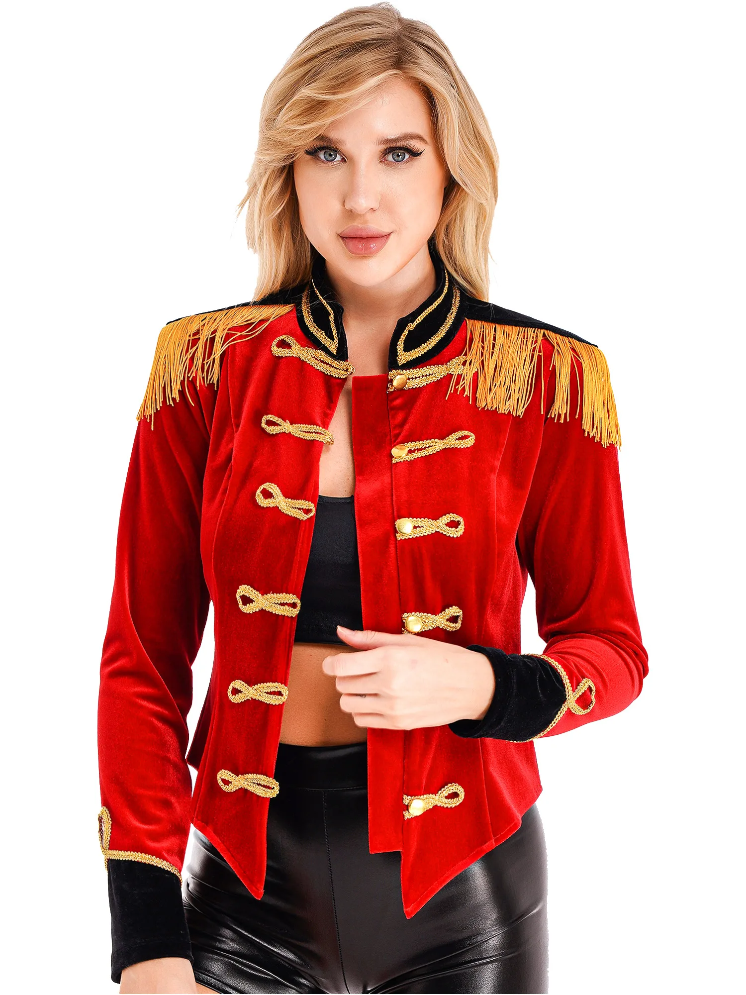 Top Trends: Halloween Women Circus Ringmaster Cosplay Festival Costume Long Sleeve Disfraz Circo Fringed Shoulder Board Velvet Jacket Coat Shoppable Styles