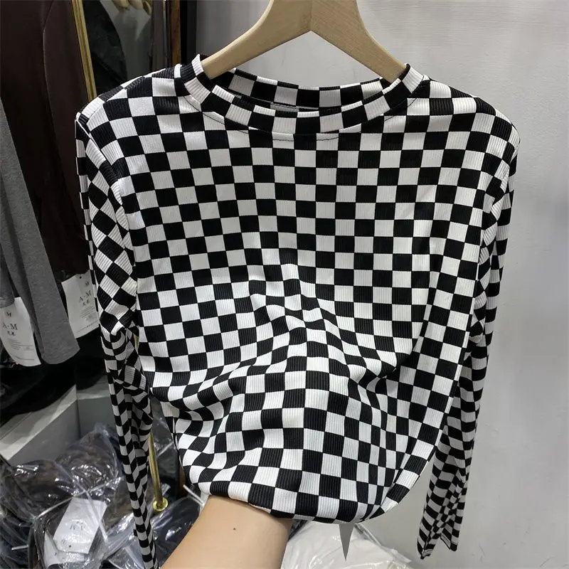 Top Trends: Plaid Clothing Long Sleeve T-shirt Woman Loose Women's Top Luxury New In Tees Offe Aesthetic Polyester O Pulovers Shoppable Styles - Image 6