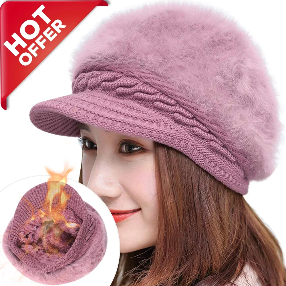 Top Trends: New Women Winter Beret Hats Thick Knitted Rabbit Fur Caps Wool Knitted Female Berets Warm Cap Skullies Cabbie Beanies Hats Shoppable Styles