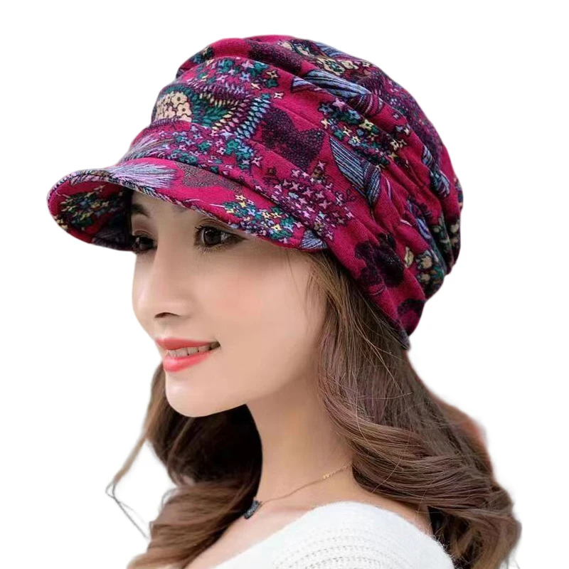 Top Trends: Fashion Women Warm Windproof Caps Floral Print Turban Visor Wide-Brimmed Hats Winter Turbante Cap Apparel Accessories Shoppable Styles