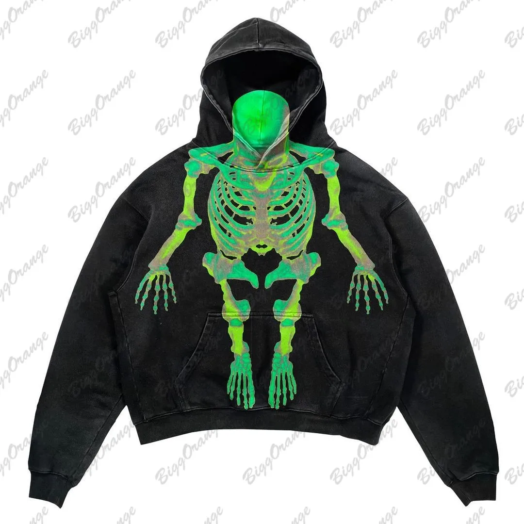 Top Trends: Y2K New Hooded Dark Skeleton White Bone Sweater Hooded Fir Street Loose Hip-hop 3D Printed Men&#039;s And Women&#039;s Coat Hoodies Shoppable Styles