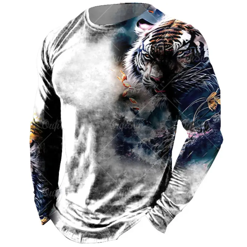 Top Trends: Vintage Men&#039;S Long Sleeve T-Shirt Animal Print Shirts Tiger Graphics Tees Cotton Clothing Sleeve Tops Men Oversized Streetwear Shoppable Styles