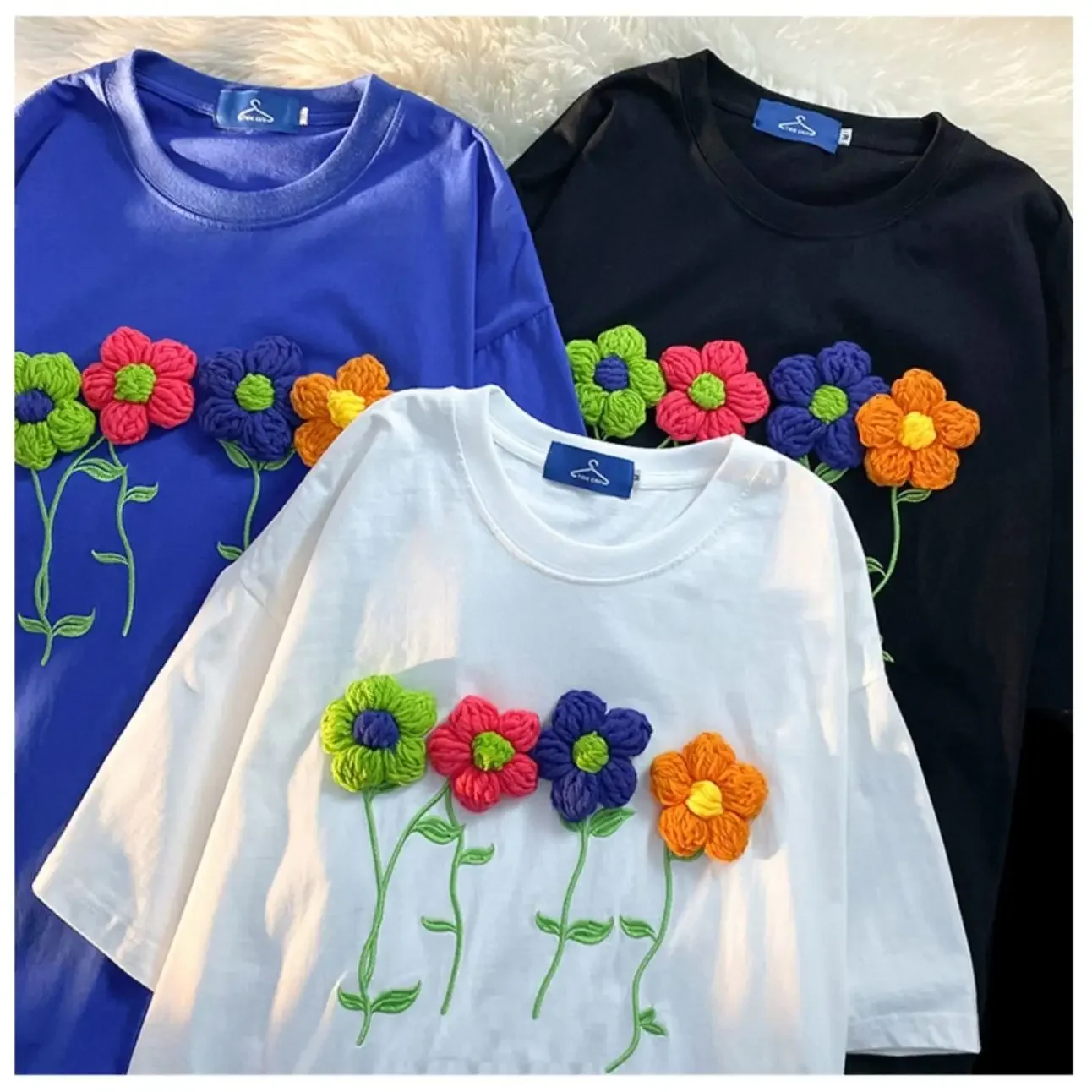 Top Trends: T-shirts Women 2022 Summer New Korean Sweet Flower Cotton Tops Casual Short O-Neck LOOSE Girls Tees Ladylike Shoppable Styles