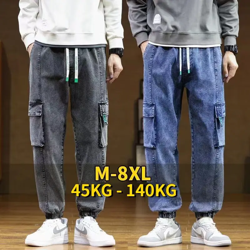 Top Trends: Plus Size Men's Cargo Jogger Jeans Hip Hop Streetwear Multiple Pockets Stretched Cotton Casual Denim Pants Baggy Trousers 8XL Shoppable Styles