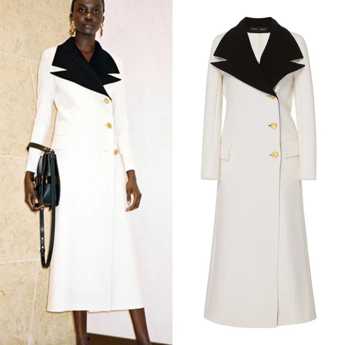 Top Trends: Designer Cashmere Women Overcoat Suit Blazer Woolen Trench Coat Jacket Splicing Color White Black Formal Prom Dress Custom Made Shoppable Styles