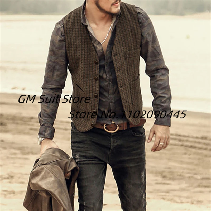 Top Trends: V-neck Camping Vest Single-breasted Steampunk Suit Vests Dress Man Male Working Men&#039;s Sleeveless Suits Blazer Clothing Shoppable Styles