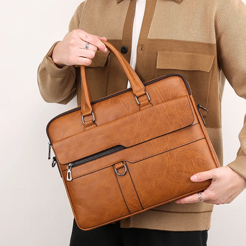 Top Trends: Leather Briefcase For Men Boston Handbag Laptop Document Folder Shoulder Business Vintage Messenger Crossbody Side Designer Bag Shoppable Styles