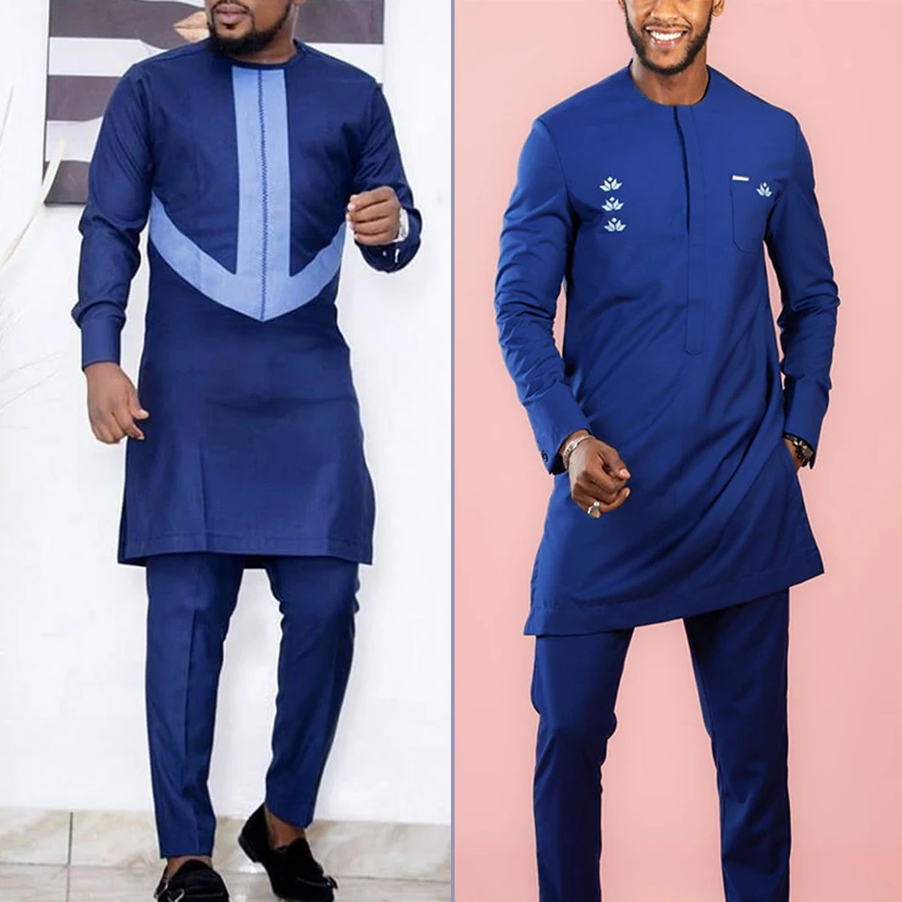 Top Trends: New Men's Designer Clother Luxury Brand Clothing For Male African Traditional Outfit Dashiki 2Pc Elegant Men Suits Full Pant Set Shoppable Styles