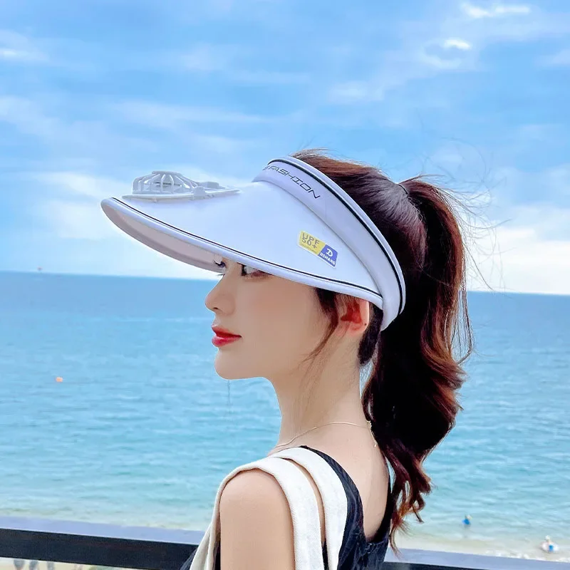 Top Trends: Summer UV Protection Visor Women Beach Hat 3-speed Regulation Electric Fan Empty Top Hat Holiday Sunshade Bicycle Sun Hat Shoppable Styles - Image 6