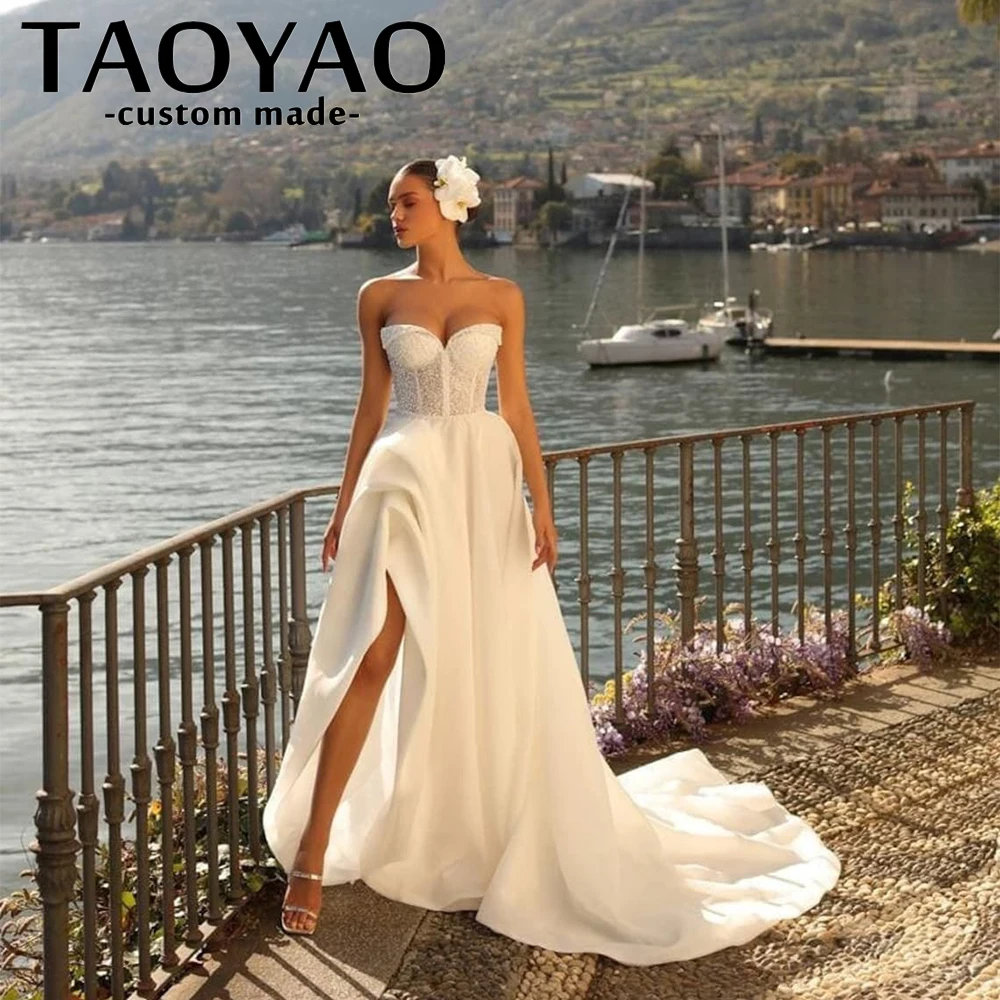 Top Trends: New A Line Wedding Dresses Simple Sleeveless Strapless With Train Bridal Gowns Side Slit Backless Bridal Gowns Vestidos De Novia Shoppable Styles