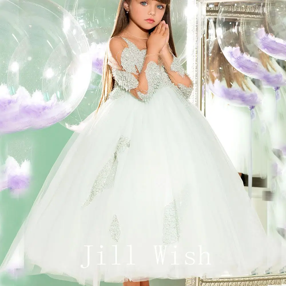 Top Trends: Jill Wish Luxury Elegant Sage Green Girl Dress Princess Beading Kids Wedding Birthday Party Gown First Communion Pageant J155 Shoppable Styles