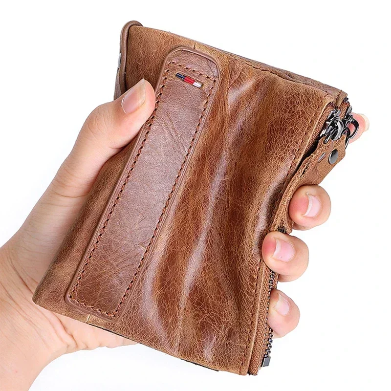 Top Trends: 2023 New HOT Rfid Cowhide Genuine Leather Men Wallet Short Coin Purse Small Vintage Wallets Brand High Quality Designer Holder Shoppable Styles