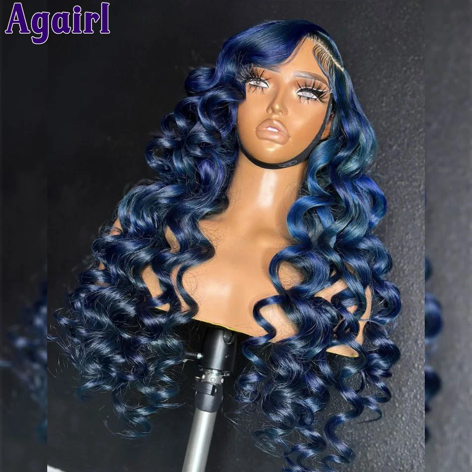 Top Trends: Dark Blue Glueless 13x4 Loose Deep Wave Lace Front Wigs Peruvian Virgin 13x6 Lace Frontal Curly Human Hair Wigs 5X5 Closure Wigs Shoppable Styles