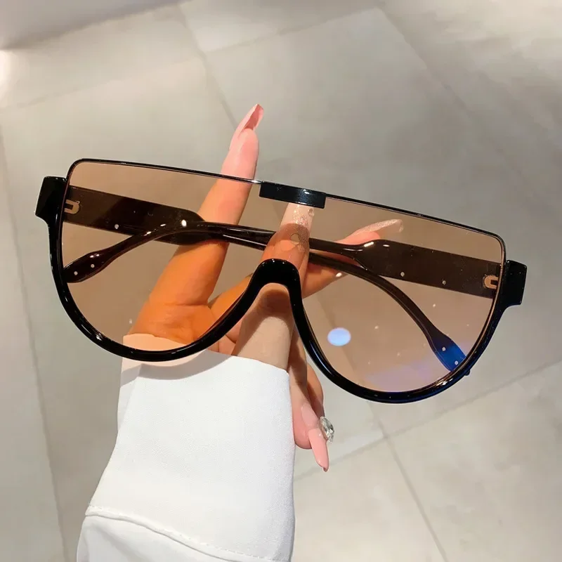 Top Trends: Luxury Brand Designer Half Frame Oversized Sunglasses Women For Men Vintage Fashion Sun Glasses Trendy Punk One Piece Shades Shoppable Styles