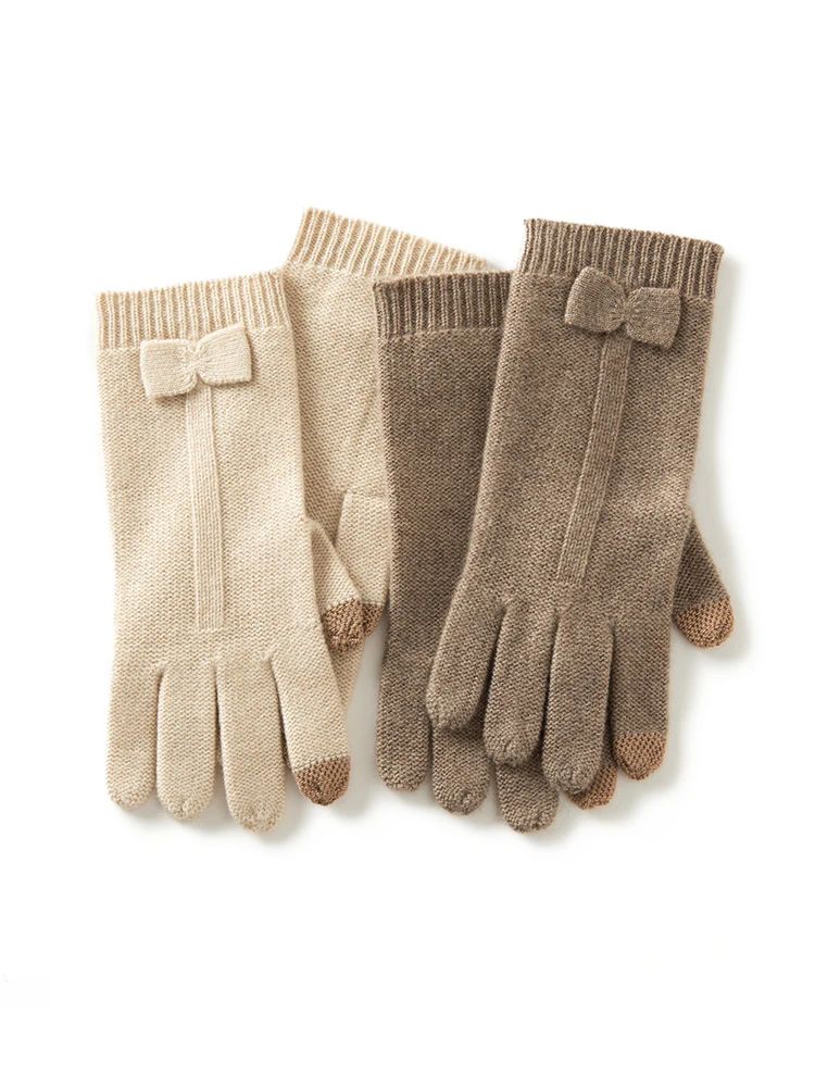 Top Trends: 100% Real Cashmere Knitted Gloves Touchscreen Finger Women Autumn Winter Thick Cable Warm Wrist Length Classic Female Mitten Shoppable Styles