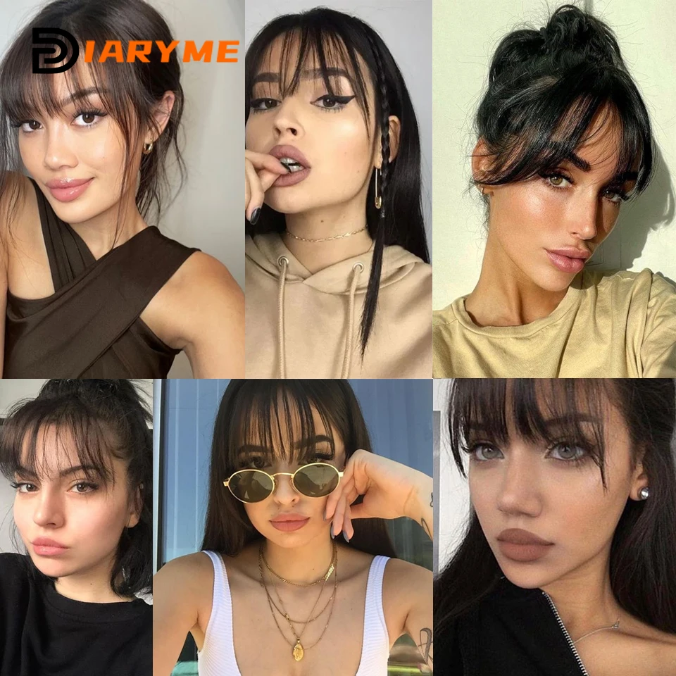 Top Trends: Straight Clip In Fringe Bangs Synthetic Fiber Light Brown Black Air Bangs Hair Extension Natural Hair Bangs For Women False Bang Shoppable Styles - Image 6