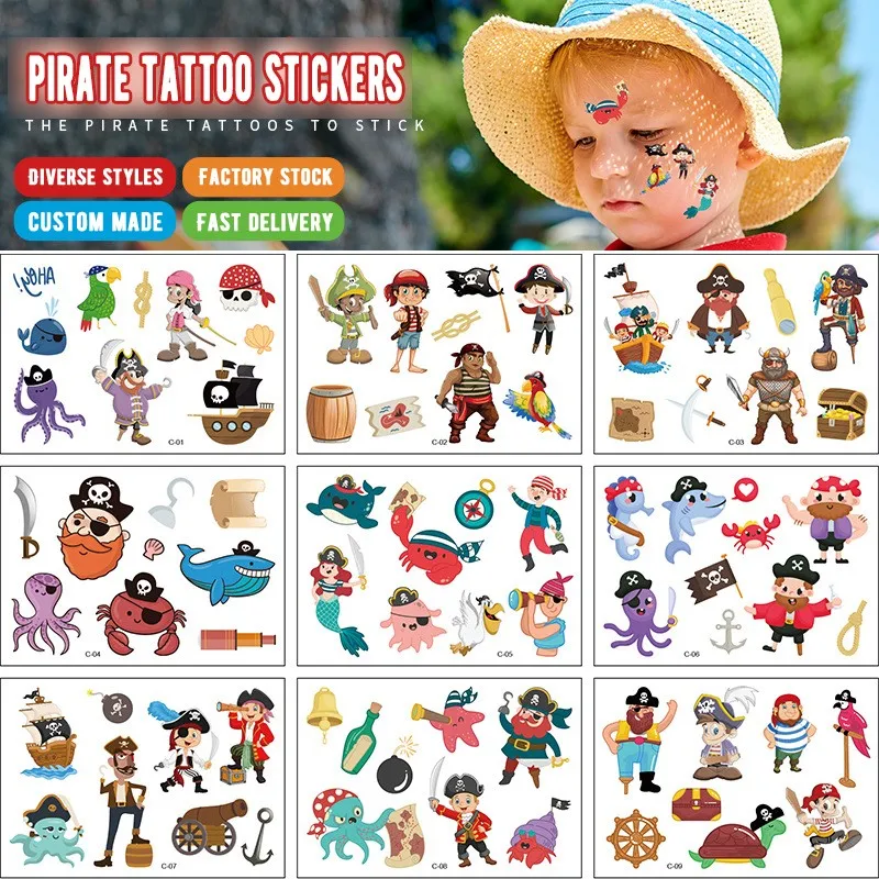 Top Trends: 12 Waterproof Kids Cartoon Tattoo Stickers Kids Pirate Cartoon Tattoo Stickers Boys Girls Stickers Tattoo Pirate Series Shoppable Styles