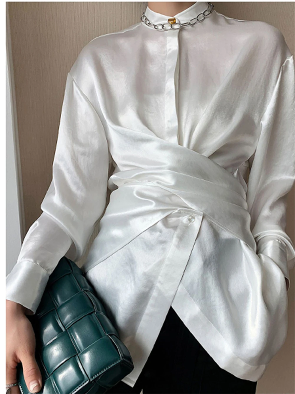 Top Trends: Spring Autumn New Fashion Blouse Female Satin Twist Long Sleeve Blouse For Ladies Blouse Temperament Slim Shirt Women Shoppable Styles