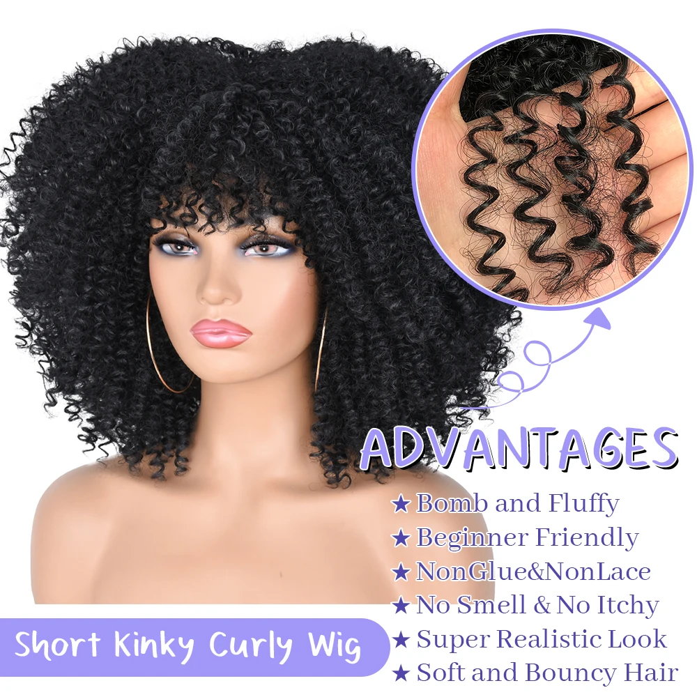 Top Trends: Short Afro Kinky Curly Wigs With Bangs For Black Women Synthetic Ombre Blonde Cosplay Wigs Glueless High Temperature Hair Shoppable Styles - Image 3