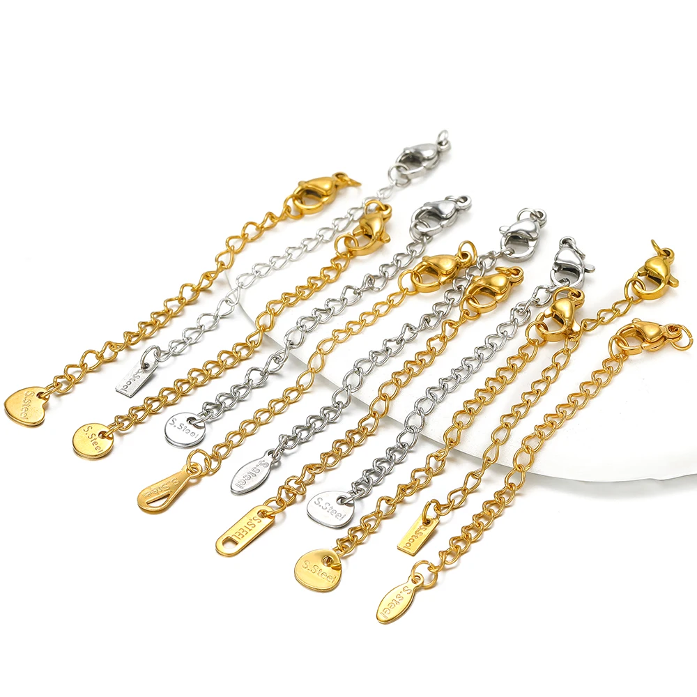 Top Trends: 10pcs Gold Color Stainless Steel Extension Tail Chains Lobster Clasps Connector DIY Bracelets Making Necklaces Components Shoppable Styles