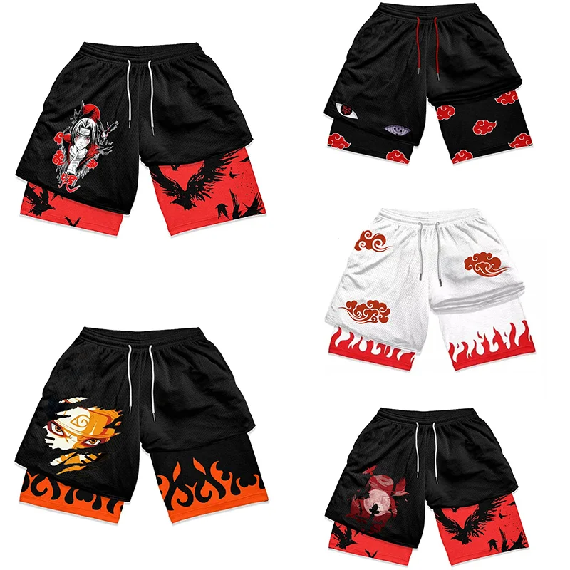 Top Trends: Men's Shorts 2 In 1 Bilayer Shorts Anime Sports Fitness Running Performance Shorts Print Casual Breathable Drawstring Shorts Shoppable Styles