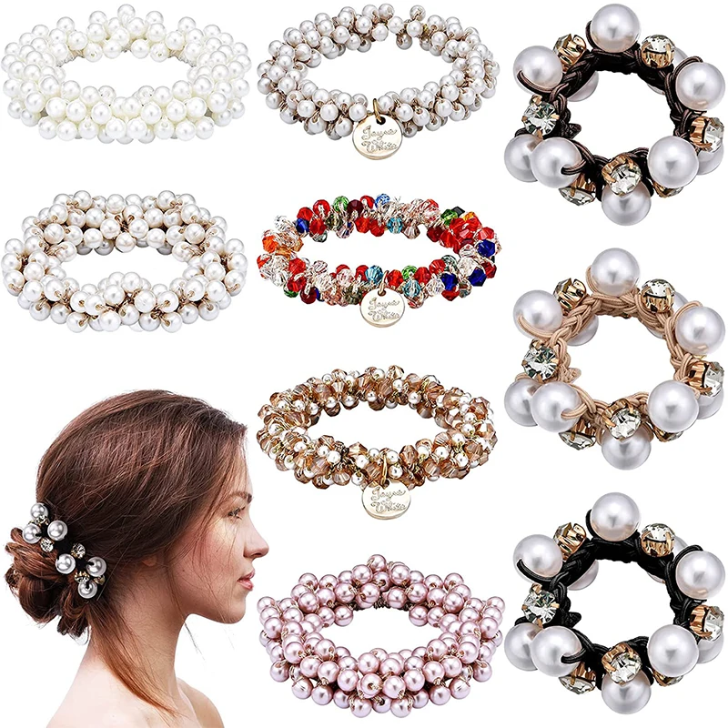 Top Trends: Crystal Hair Ties Boho Elastic Hair Scrunchies Pearl Hair Ropes Bead Ponytail Holders Hair Accessories For Women And Girls Shoppable Styles