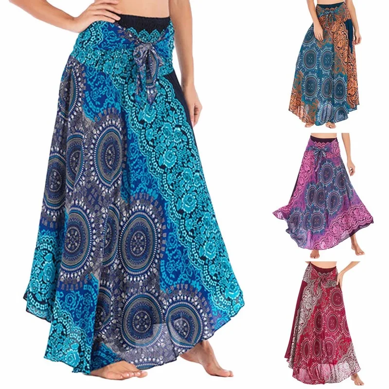 Top Trends: Ethnic Style Fashion Skirts Women Clothes Roupas Saia Bottom Skirt Woman Long Jupe Bohemian Boho Flowers Elastic Waist Faldas Shoppable Styles