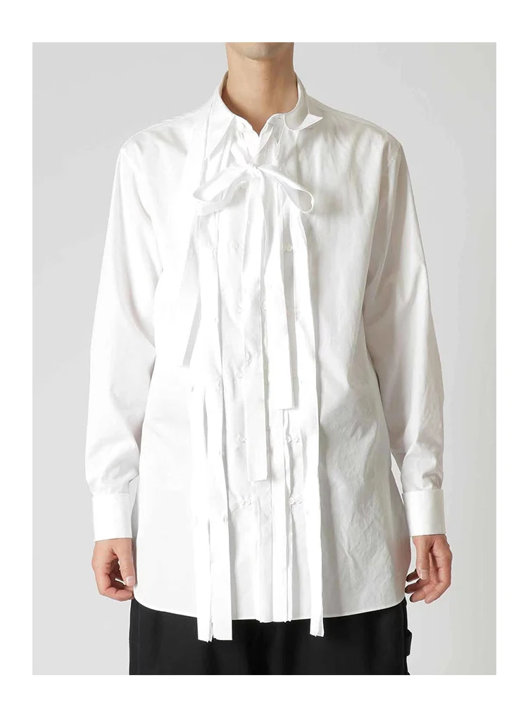 Top Trends: Frill Ribbon Shirts Luxury Design Unisex Yohji Yamamoto Homme Shirts For Man&#039;s Clothing Casual Shirt White Tops For Woman Shoppable Styles