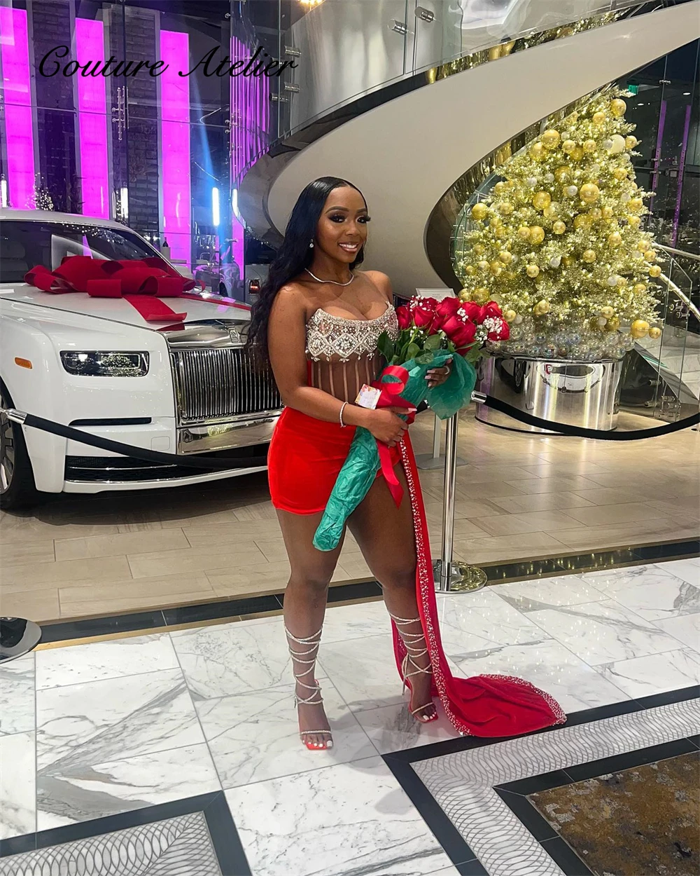 Top Trends: Red Velvet Christmas Prom Dresses Gowns For Black Girls 2024 Mermaid Birthday Party Dress With Beaded Train Strapless Homecoming Shoppable Styles