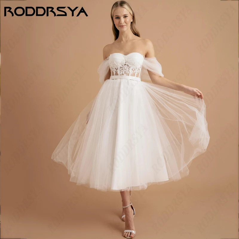 Top Trends: RODDRSYA New Off The Shoulder Wedding Dress For Woman 2024 Sweetheart Lace Vestidos De Noiva Princess Bride Party Tea-Length Shoppable Styles