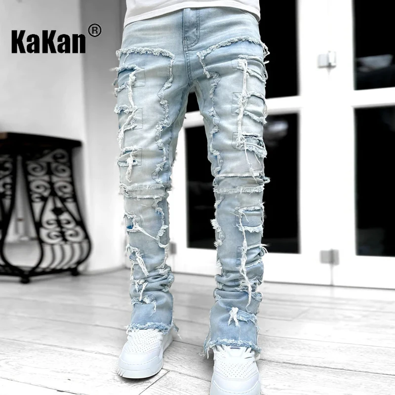 Top Trends: Kakan - New European And American Heavyweight Streetwise Stretch Patch Jeans For Men, High Street Straight Fit Long Jeans16-3001 Shoppable Styles