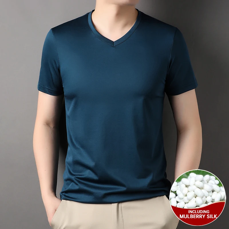 Top Trends: Top Grade 1.7% Mulberry Silk New Brand Tops V Neck T Shirts For Men Summer 2023 Short Sleeve Casual Fashion Mens Clothing Shoppable Styles - Image 3