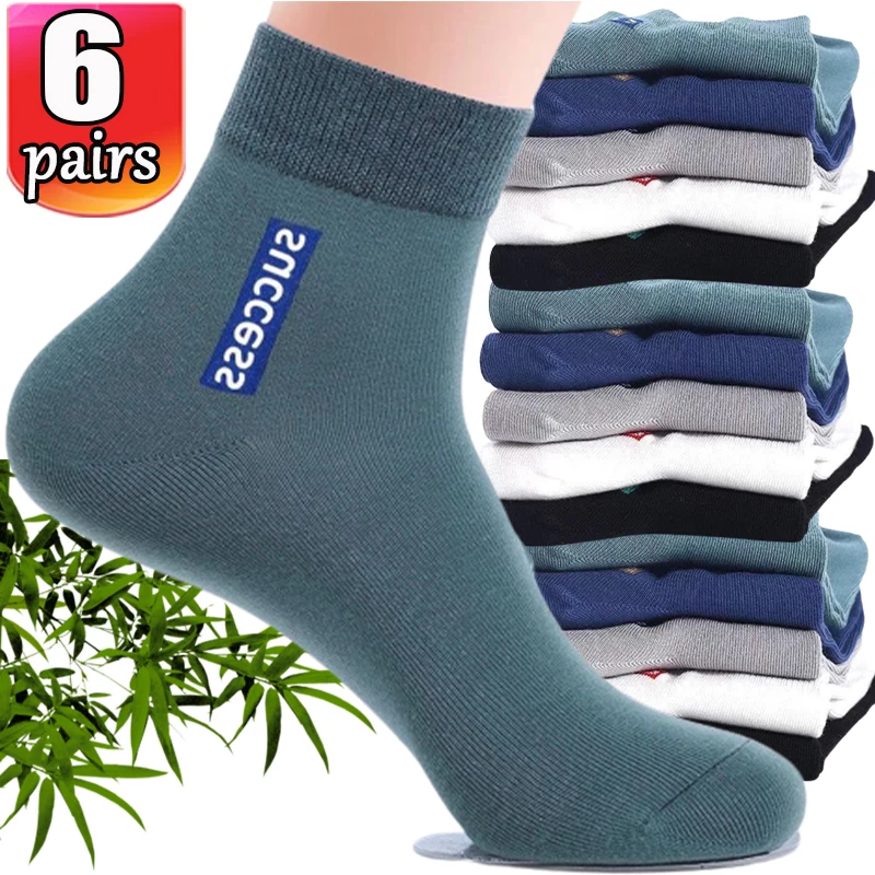 Top Trends: 6 Pairs Men Autumn Winter Bamboo Fiber Socks Breathable Cotton Sports Sock Breathable Deodorant Business Socks Plus Size 38-47 Shoppable Styles