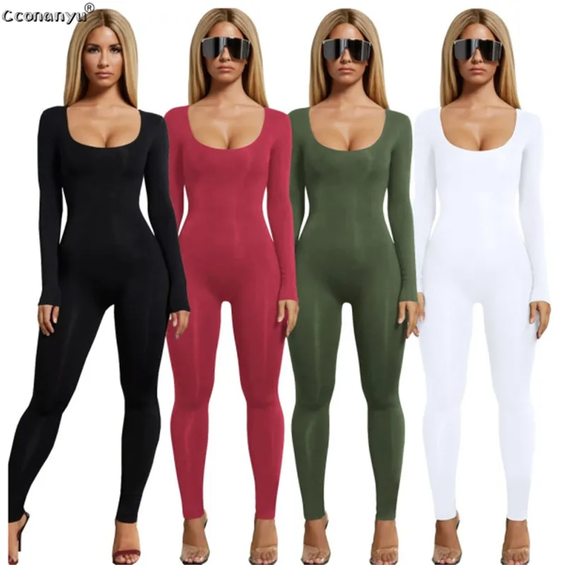 Top Trends: Spring Sexy Black Long Sleeve Jumpsuit White Green Rompers Jumpsuit Long Pants Solid Colors Casual One Piece Outfit Women Romper Shoppable Styles