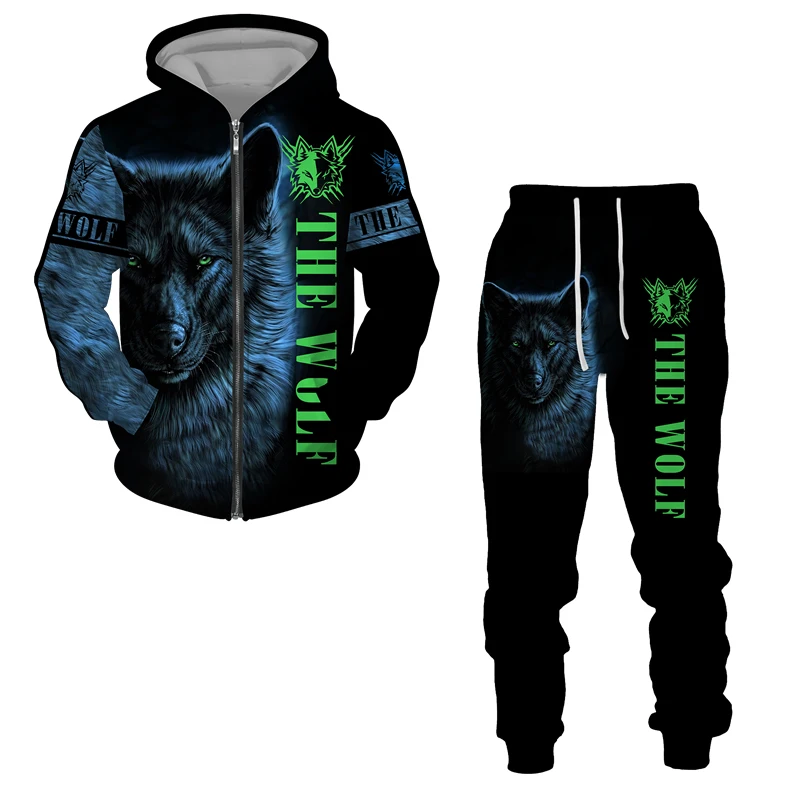 Top Trends: Zipper Men's Hoodie Pants Sets Wolf 3D Print Golf Y2k Tracksuit Casual Oversized Fashion Sweatshirts Clothes For Men Clothing Shoppable Styles - Image 6