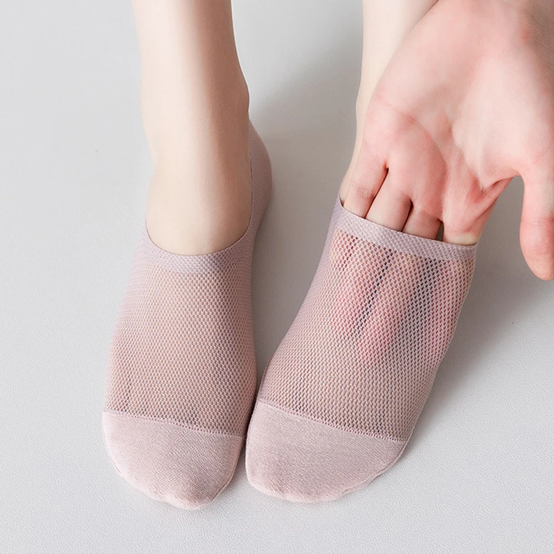 Top Trends: Anti-slip Silicone Low Cut Ankle Sock Slippers Summer Women Invisible No Show Socks Solid Color Mesh Thin Breathable Boat Socks Shoppable Styles