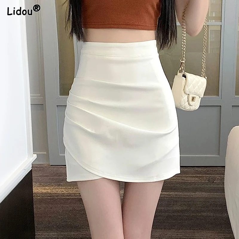 Top Trends: Fashion High Waist Short Skirts Solid Color Elegant Pleated Sweet Sexy Buttocks Skinny Thin Summer New Women's Clothing 2023 Shoppable Styles