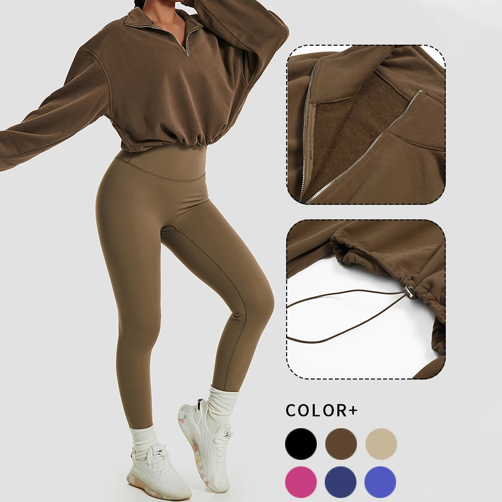 Top Trends: WISRUNING Sports Top With Zipper Sleeves Short Sweatshirt For Fitness Drawstring Yoga Jacket Workout Cloth Sportswear Women Gym Shoppable Styles