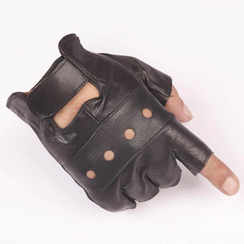 Top Trends: 1Pair PU Leather Gloves Outdoor Black Motorcycle Driving Gloves Fingerless Tactical Gloves Hollow Out Half Finger Climbing Glove Shoppable Styles