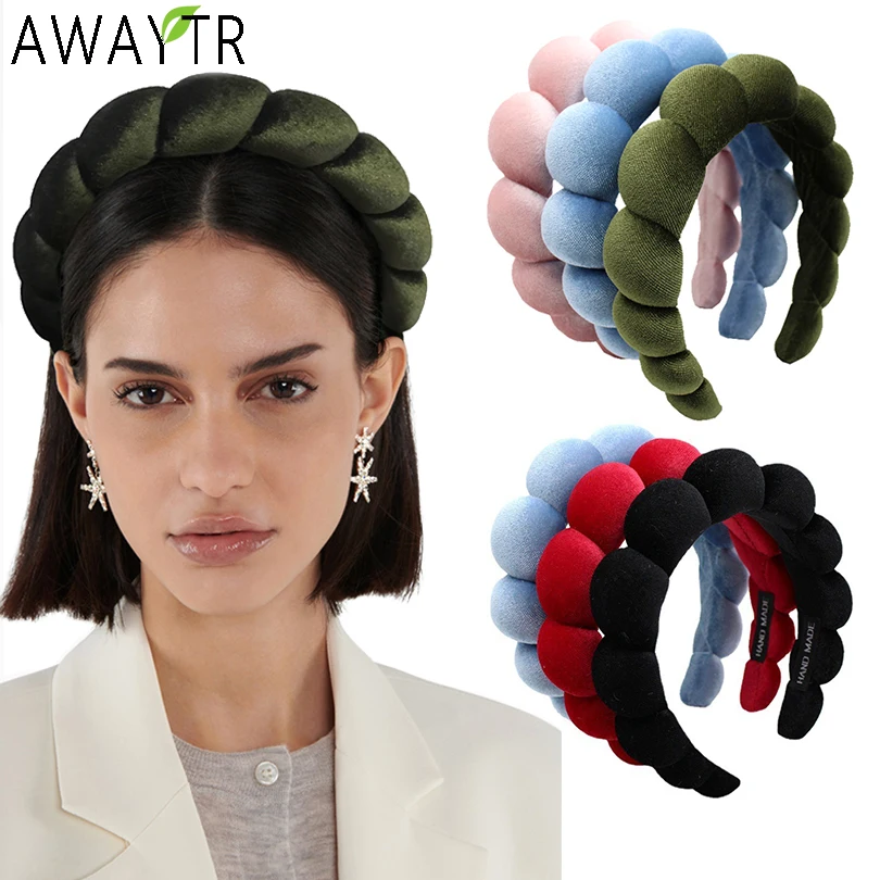 Top Trends: Large Wide Velvet Twist Sponge Headband Padded Hair Hoops Hairbands For Women Girl Wavy Braided Headbands Hair Accessories Shoppable Styles