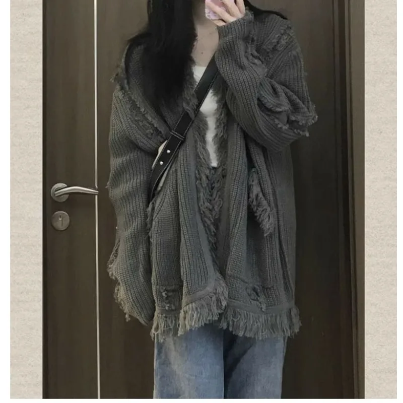 Top Trends: QWEEK Vintage Sweater Harajuku Fashion Women&#039;s Jumper Oversize Cardigans Korean Streetwear New Knitted Grey Sweaters Autumn Chic Shoppable Styles