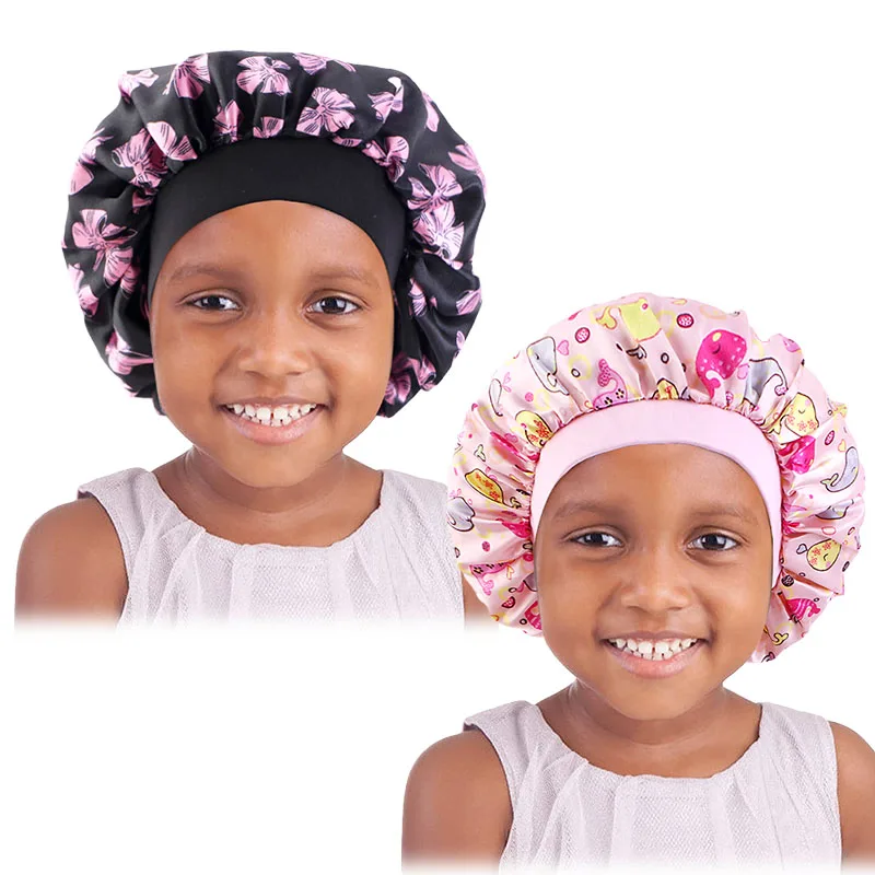 Top Trends: 2pcs Set Kids Printing Stain Bonnet Baby Turban African Children Printing Satin Bonnet Sleeping Cap Boys Girls Night Sleep Hats Shoppable Styles