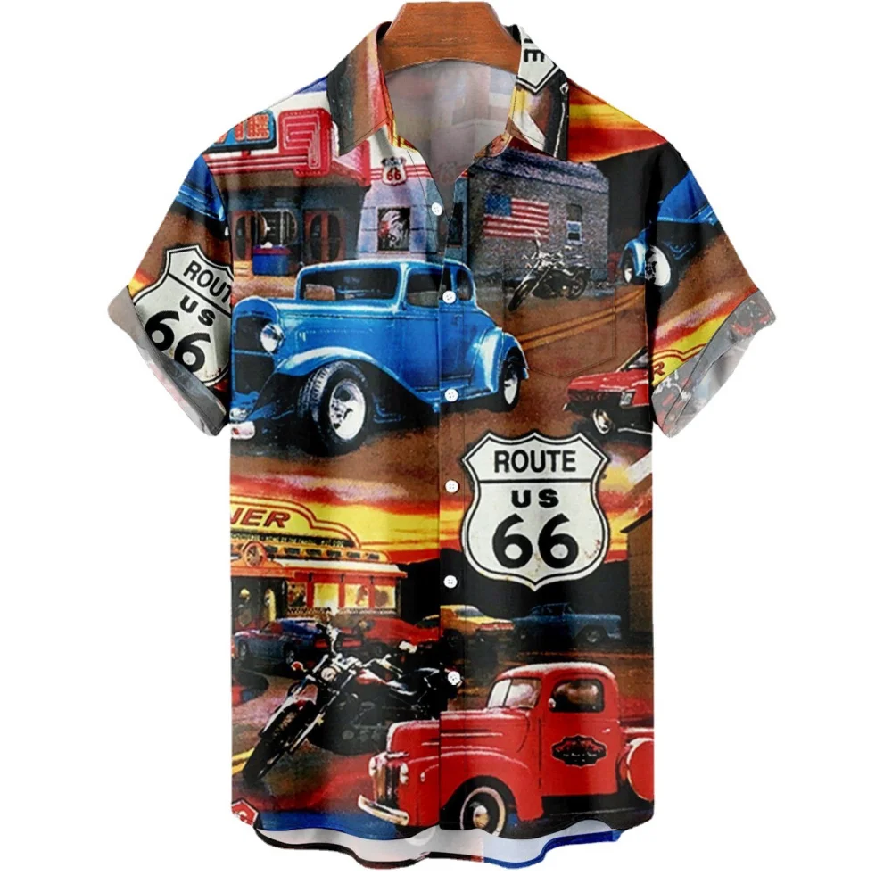 Top Trends: Hawaiian New Men's Shirt Route 66 Street Classic 3d Printed Short Sleeve Tee Rock Music Lapel Plus Size Man Top Vintage Clothes Shoppable Styles