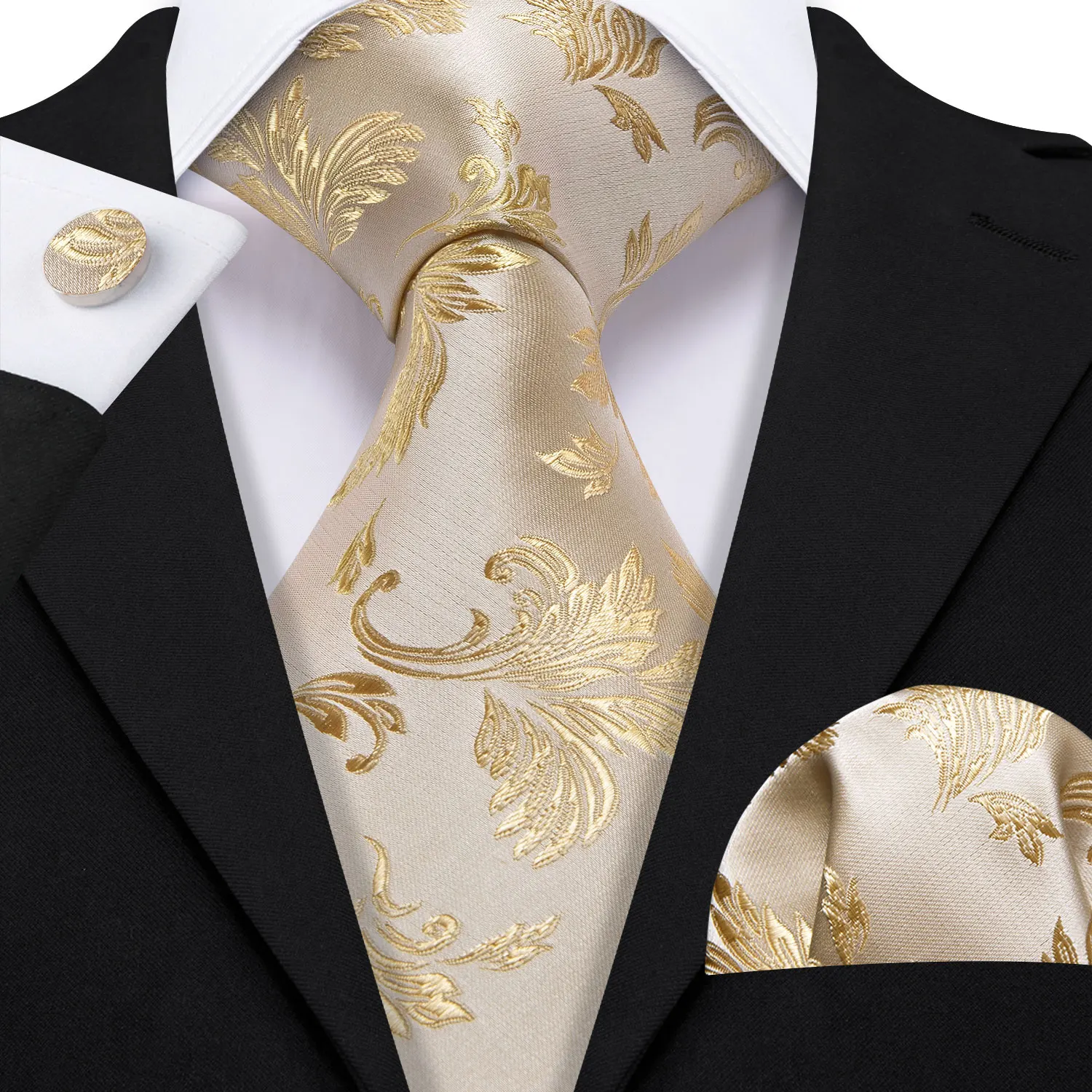 Top Trends: Champagne Floral Silk Necktie For Men With Pocket Square Cufflinks Sets Classic Jacquard Ties Wedding Party Business Barry.Wang Shoppable Styles