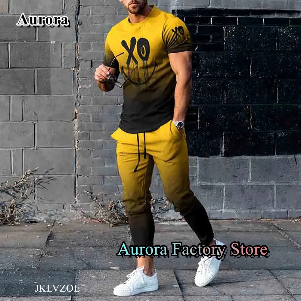 Top Trends: New Men's Summer Casual Tracksuit 2 Pieces T-Shirt Trousers Set Smile Jogging Suit Fashion Outfit Male Oversized Streetwear Shoppable Styles - Image 3