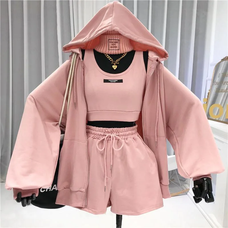 Top Trends: Women 3 Pieces Sports Tracksuit Set Solid Longs Sleeve Hooded Jacket Sleeveless Tanks And Shorts Casual LIghtweight Shoppable Styles