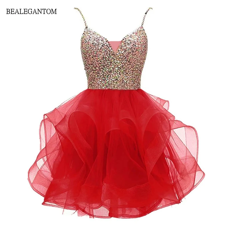 Top Trends: Bealegantom Homecoming Prom Dresses Organza Beaded V-Neck Cocktail Short Formal Graudation Party Gowns QA2022-6 Shoppable Styles