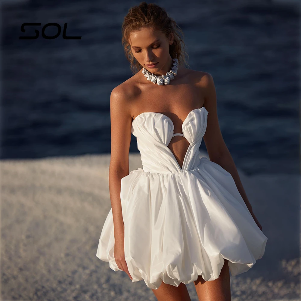 Top Trends: SOL Boho Sweetheart Above Knee Mini Wedding Dress Sexy Lace Up Sleeveless Pleat Satin Bridal Gowns Custom Made Homecoming Shoppable Styles