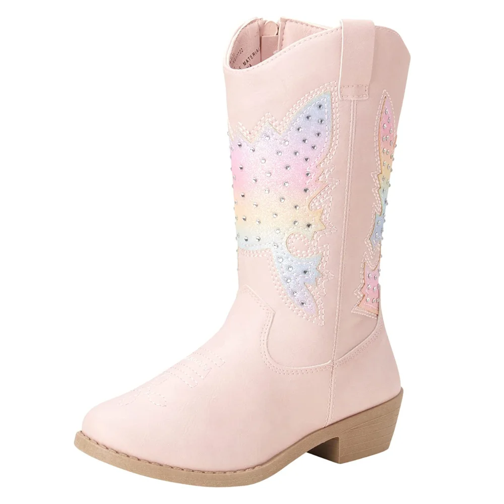 Top Trends: Unishuni Cowboy Boots For Girl Embroiderded Knee-High Cowgirl Boots Child Rhinestone Spring Autumn Western Bootie Kids Pink Shoe Shoppable Styles