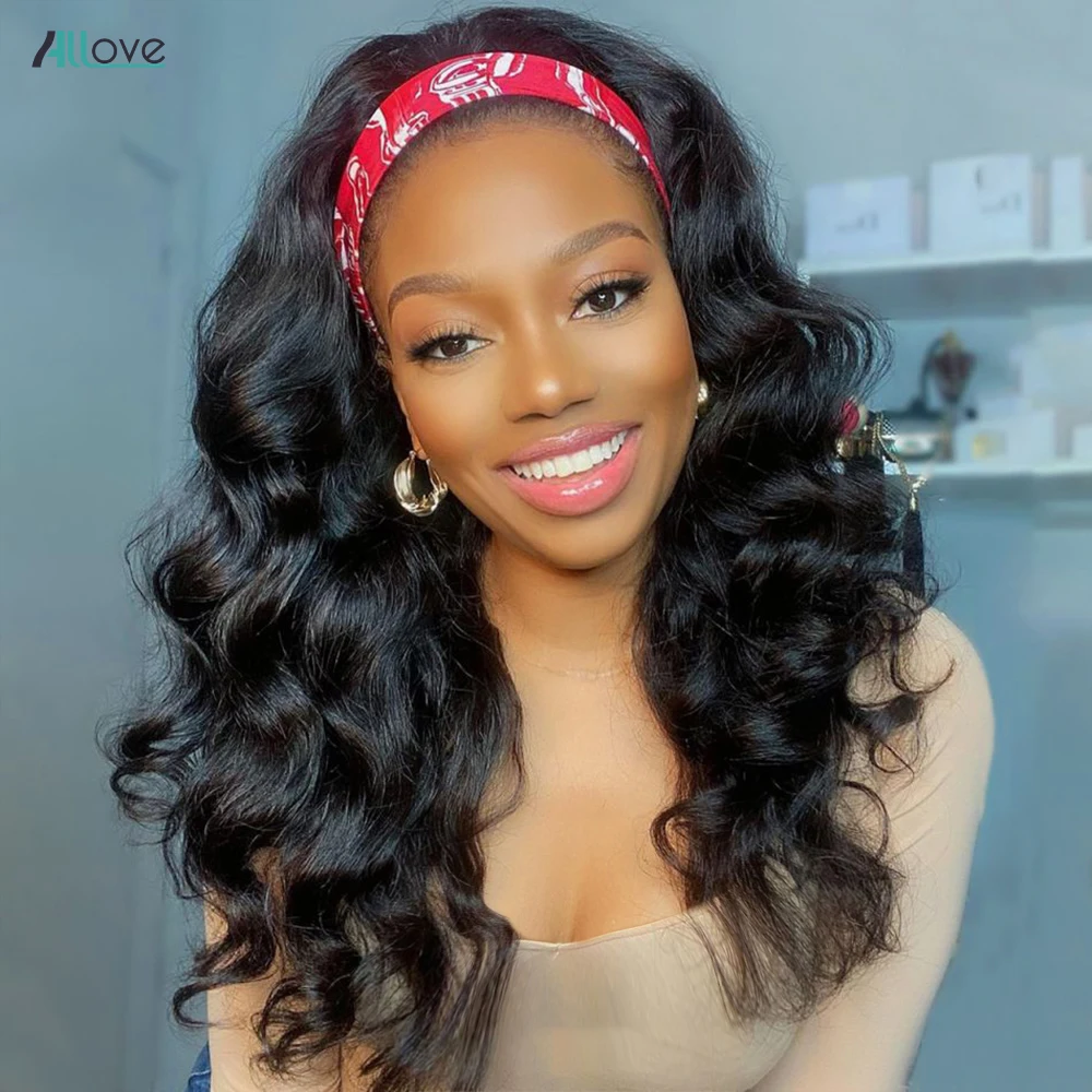 Top Trends: Allove Glueless Headband Wig Human Hair 150 Density Body Wave Human Hair Wig Brazilian Full Machine Made Scarf Wig For Women Shoppable Styles